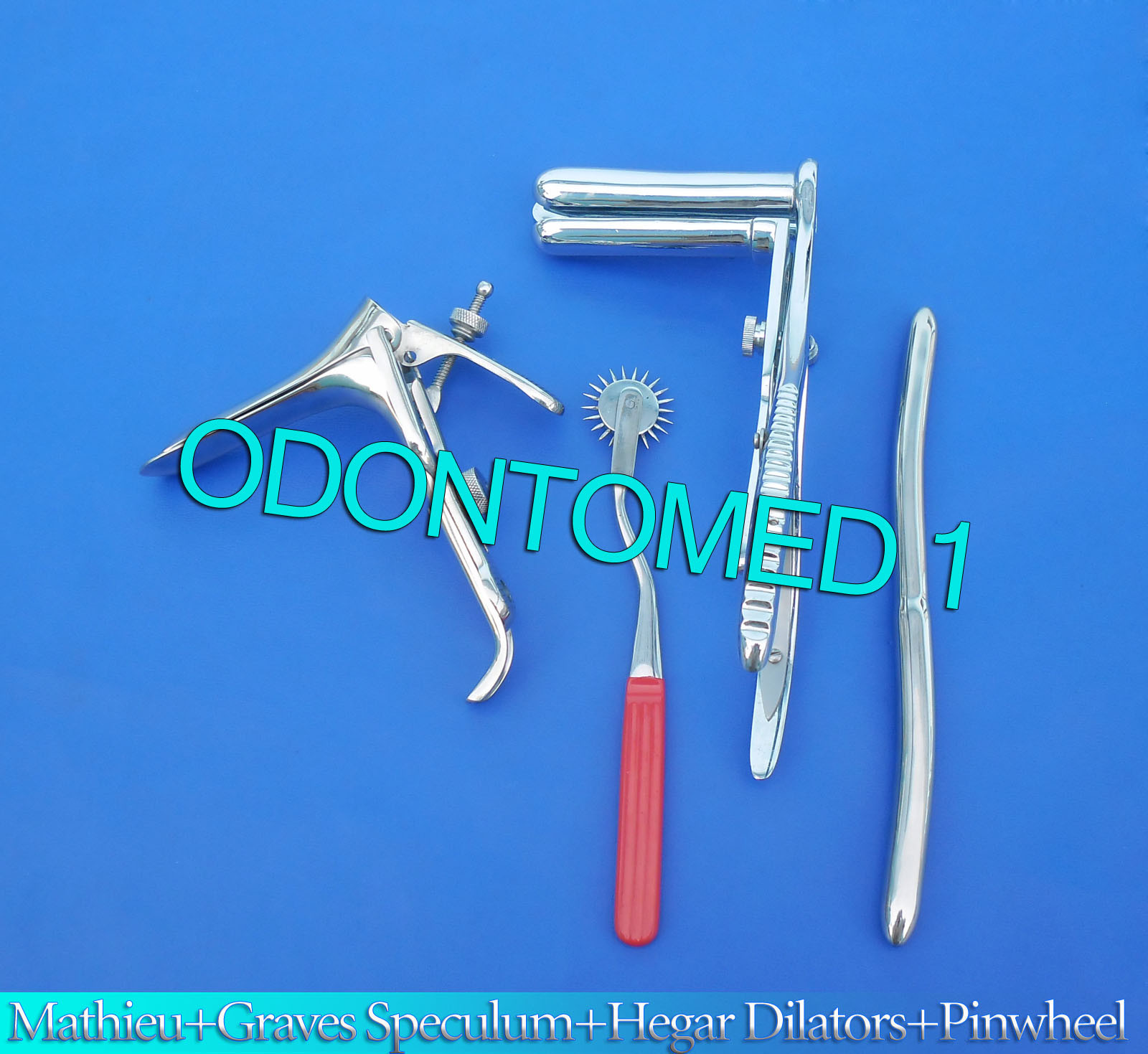 Mathieu Speculum+ Hegar Dilator+Red Pinwheel &Graves Vaginal Speculum Large
