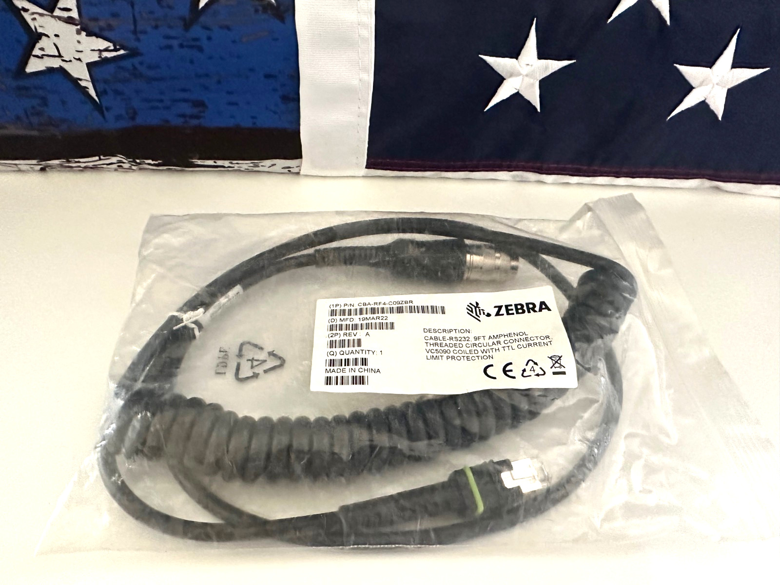 💥NEW Zebra CBA-RF4-C09ZBR 9ft Serial Data Transfer Cable Vehicle Mount Terminal
