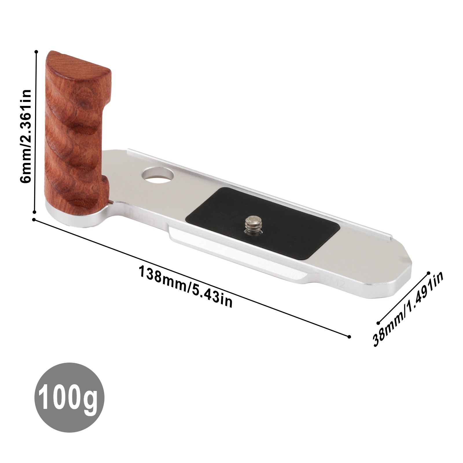 Wooden Handle Grip with Alu Quick Release L-Shaped Bracket For Nikon FM2 Silver