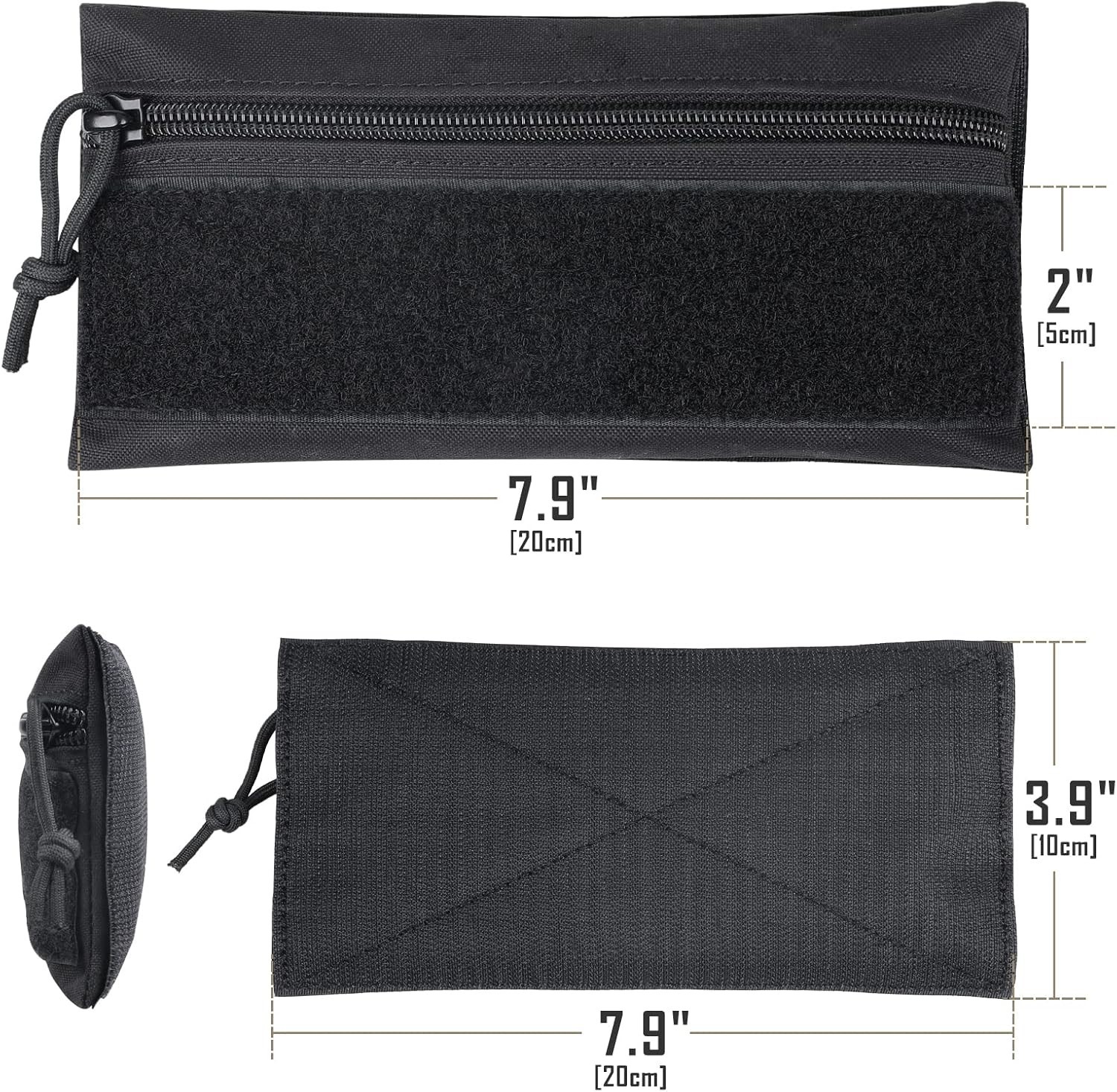 Tactical Zipper Pouch Utility Organizer Bag Insert Nylon Black with Hook Backing