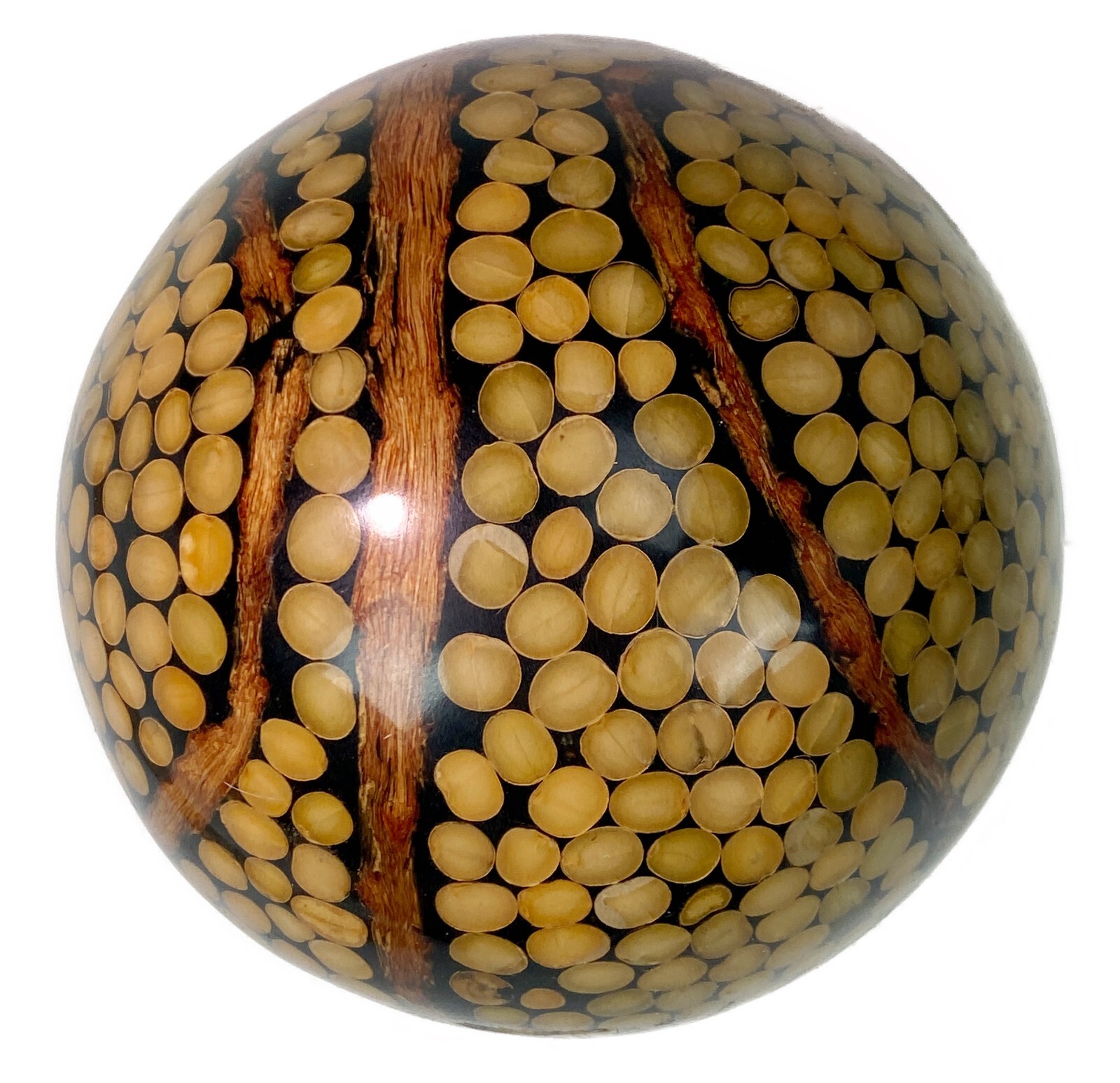 4.5” Brown Dots Twigs Decorative Art Sphere Orb Modern Ball Hard Plastic