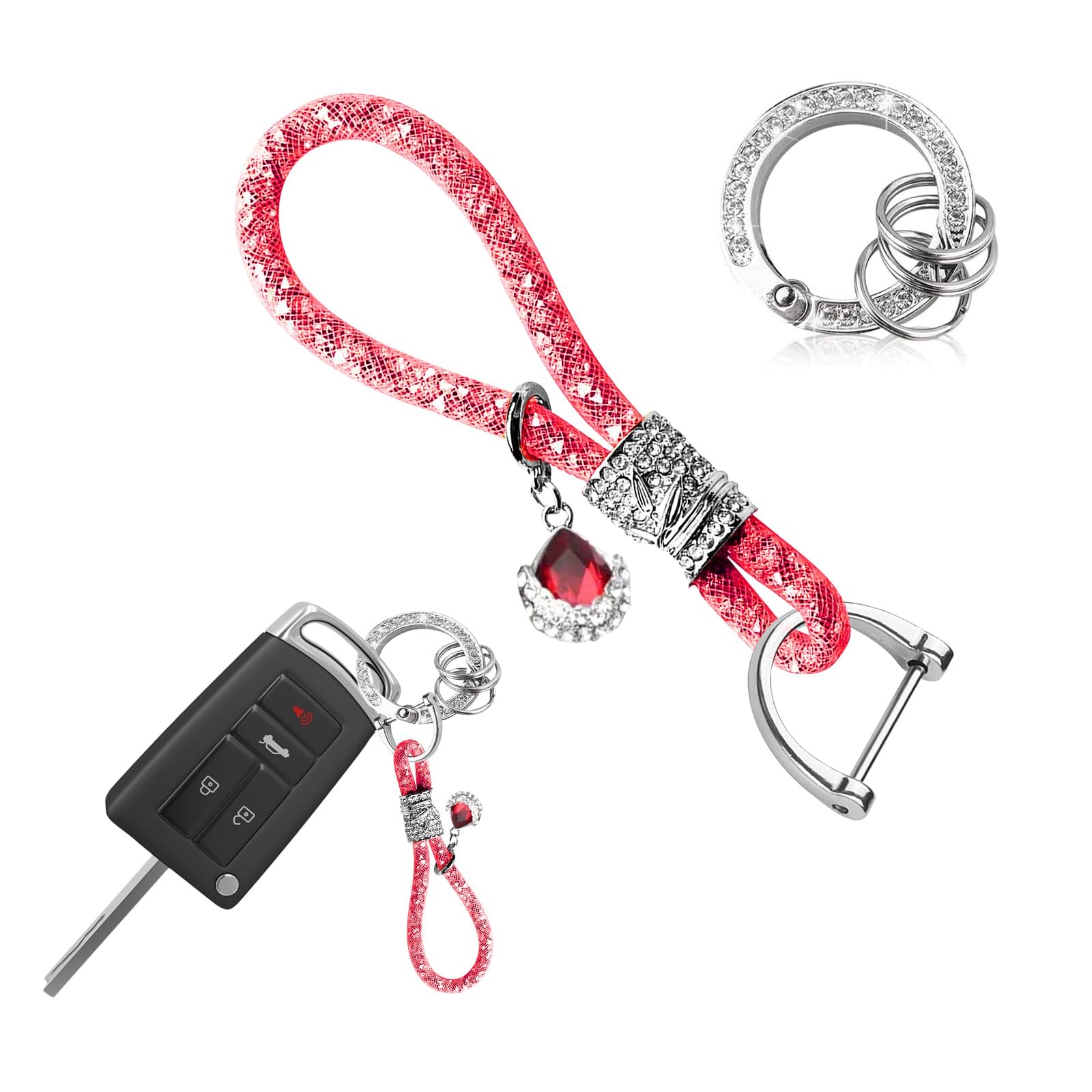 Ziciner Bling Crystal Car KeyChains for Women & Girls, Key One Size, Red