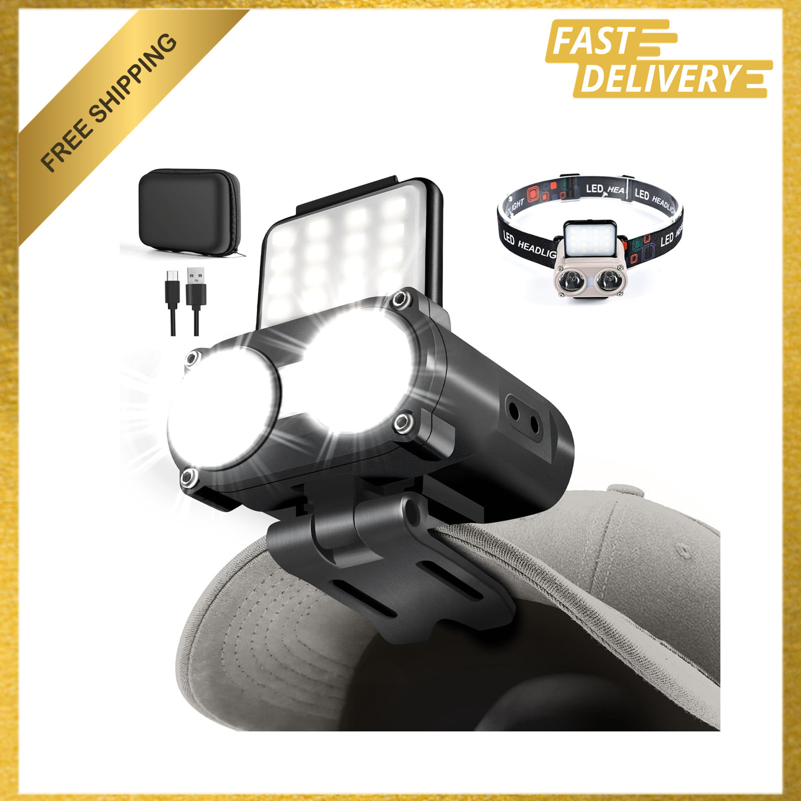 LED Hard Hat Light, Rechargeable 800 Lumens Dimmable Headlamp, 180° Adjustable