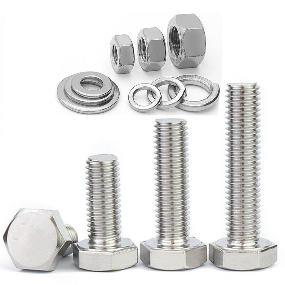 64pcs 3/8-16 Hex Head Bolt Nut Flat & Lock Washer Assortment Kit Stainless Steel