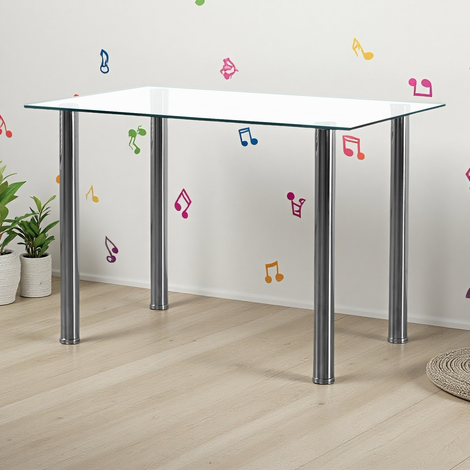 Glass Dining Table - 4 Seater Tempered Clear Glass 43.3" Rectangle Kitchen Desk