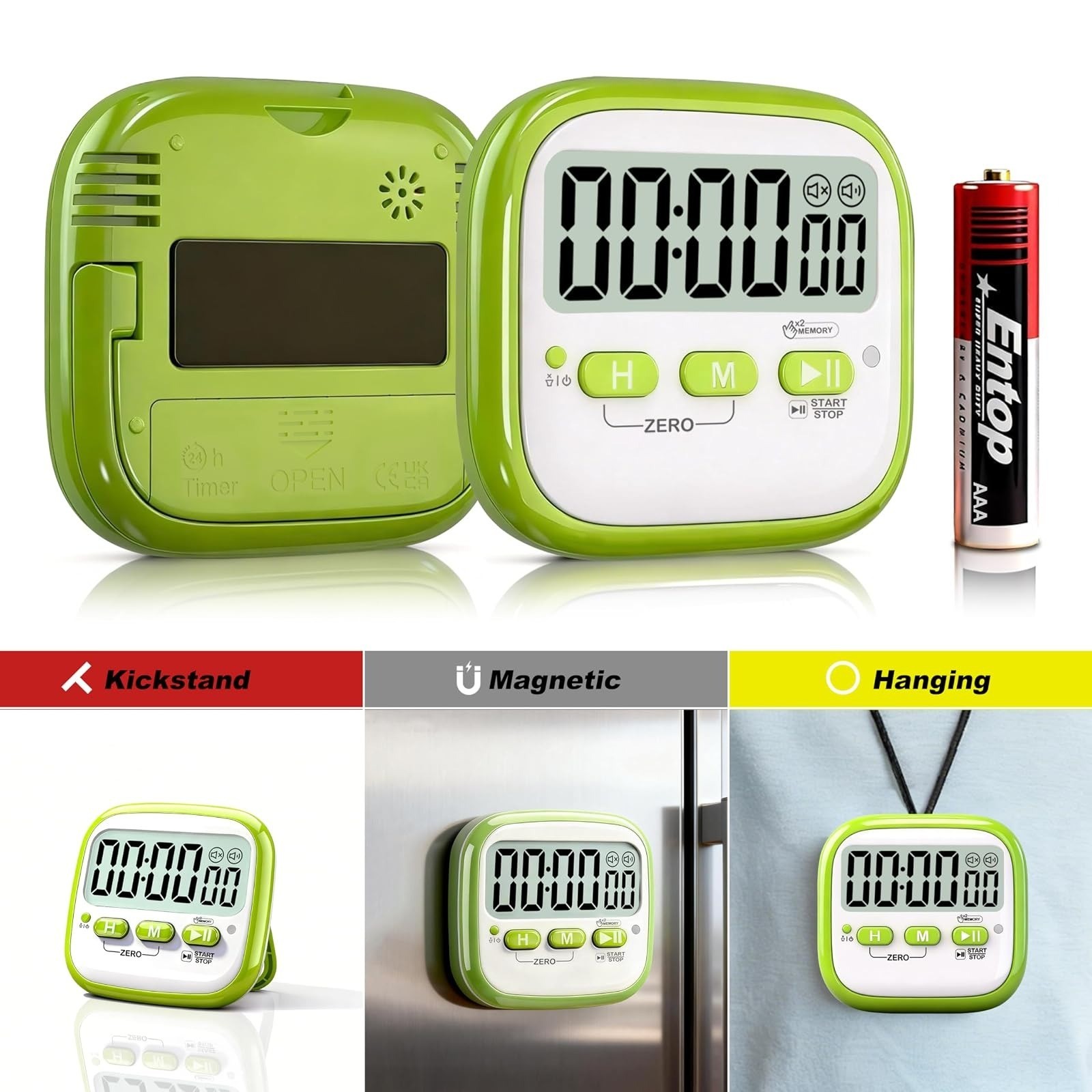 Antonki 2 Pack Digital Kitchen Timer - Magnetic Countdown Timer for Kids