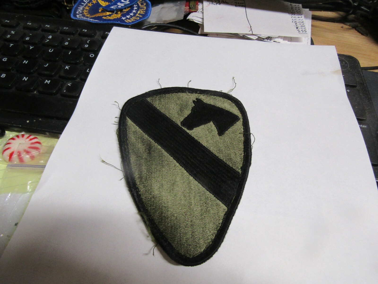 PATCH US MILITARY 1ST CAVALRY DIVISION SUBDUED SEW ON OD GREEN COMBAT USED