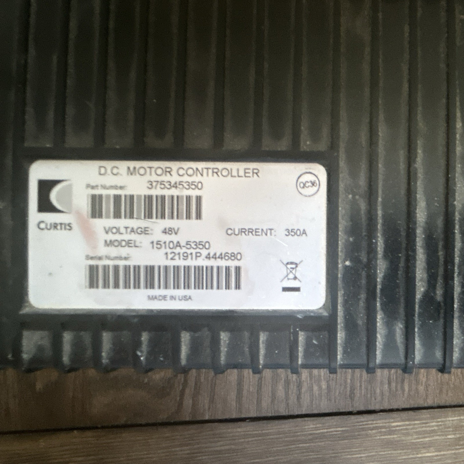 Curtis 48V 350A DC Motor Controller Chassis Model 1510A-5350 MPN 375345350