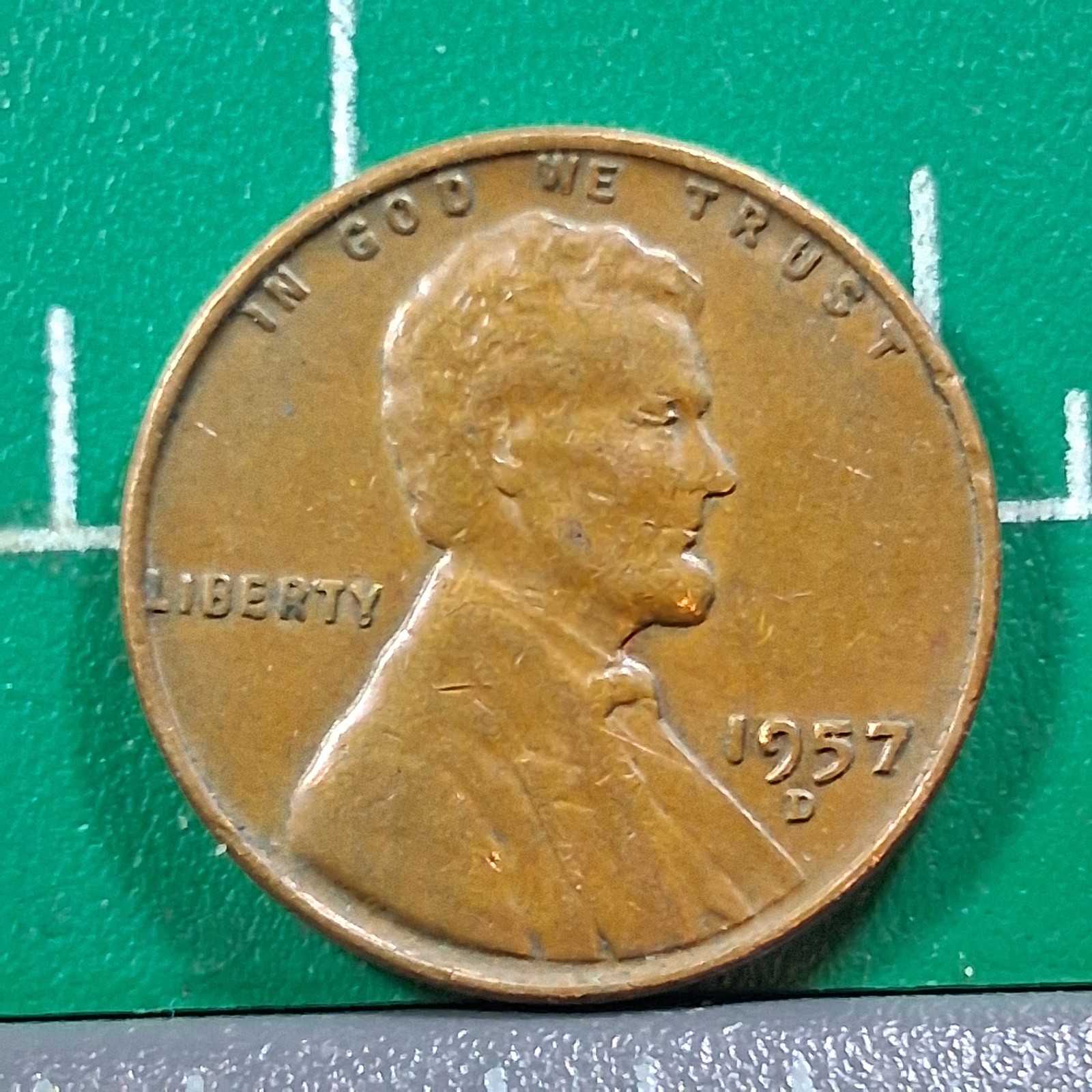 1957-D United States USA Abraham Lincoln Wheat Penny 1 Cent Copper Coin