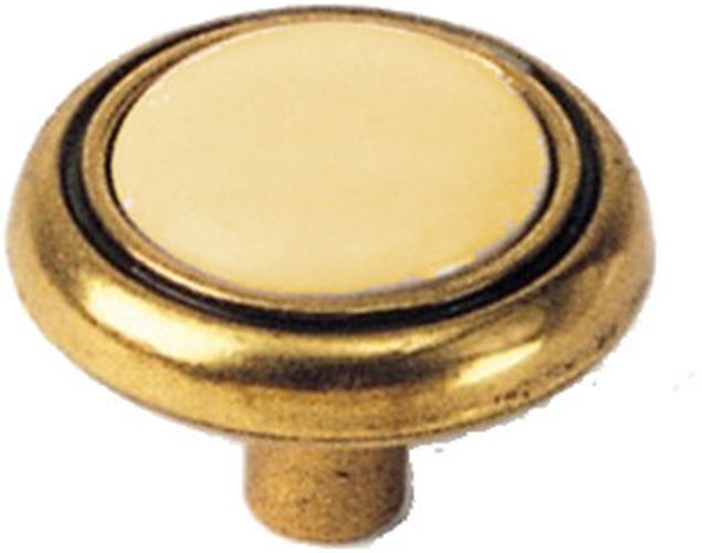 (10 Pack) 1-1/4" Almond Ceramic Insert Knob Antique Brass
