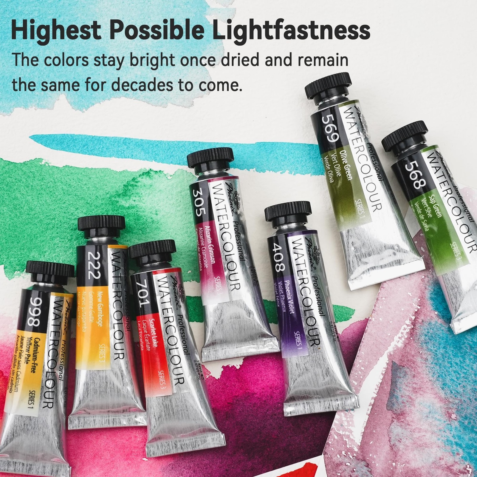 PHOENIX Professional Watercolor Paint Set - 12 Colors x 14ml / 0.47 Fl oz. Wa...