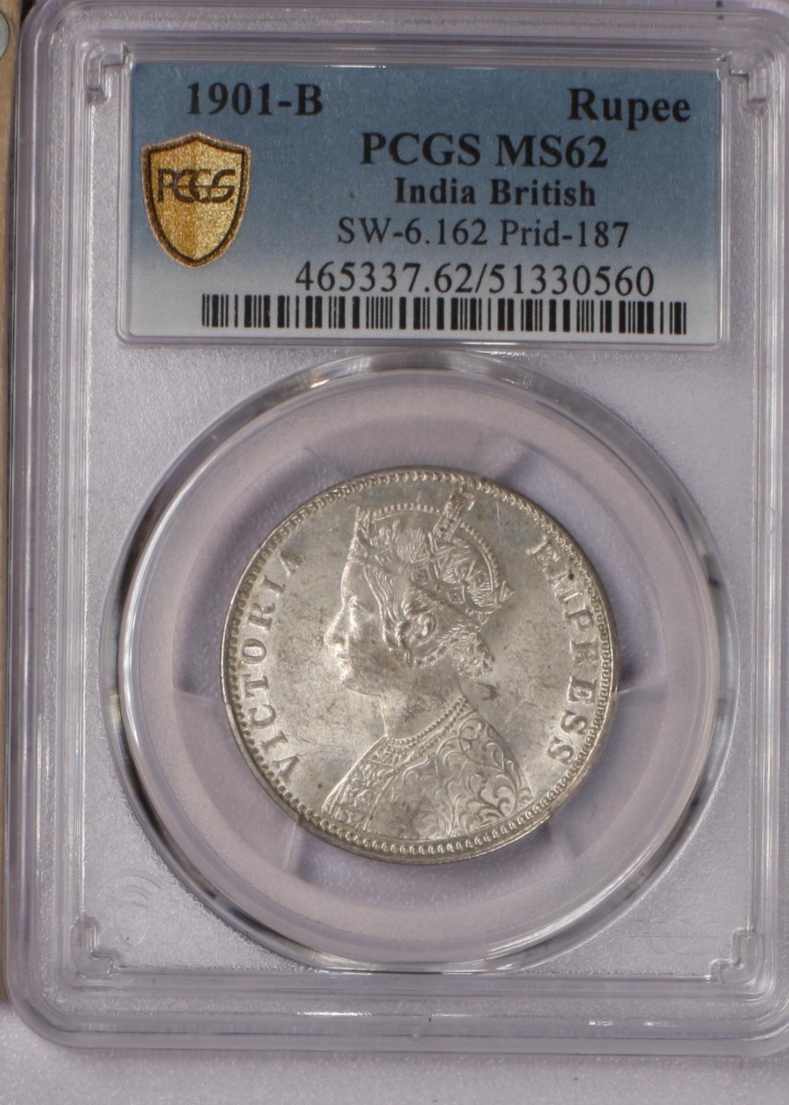 1901-B India British Rupee PCGS MS62. Free shipping.