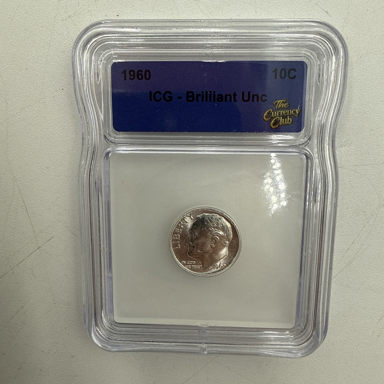 1960-P ICG BRILLIANT UNCIRCULATED 90% SILVER ROOSEVELT DIME 10C