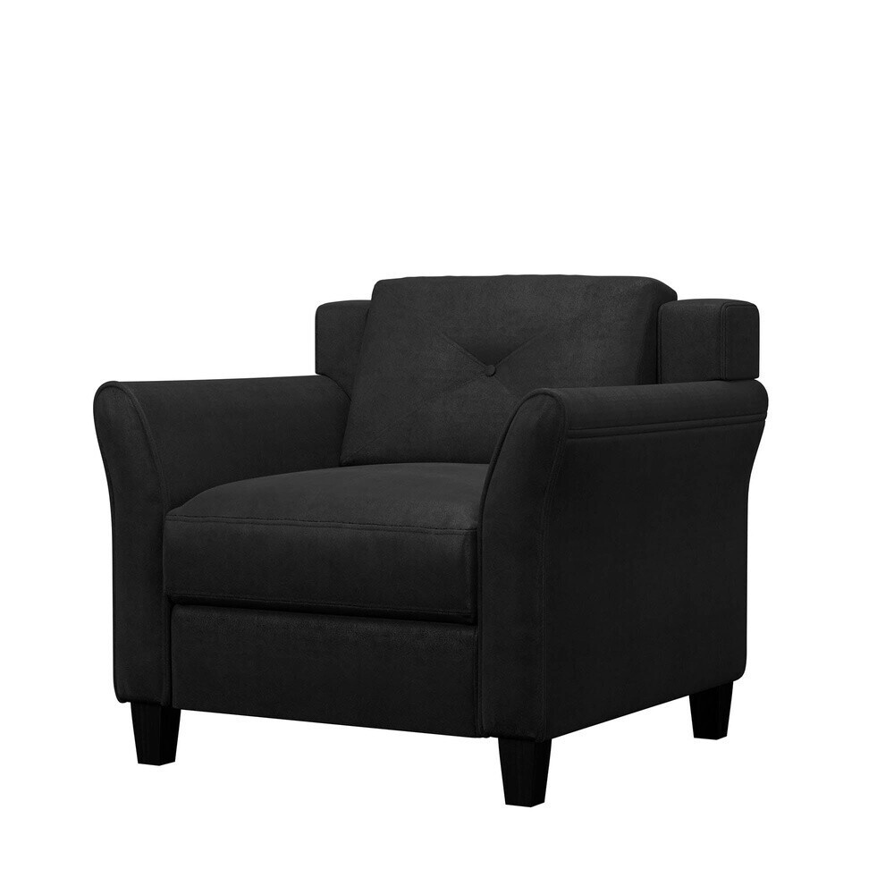 Modern Tufted Back Club Chair Foam Cushioned Eucalyptus Frame Black Fabric New