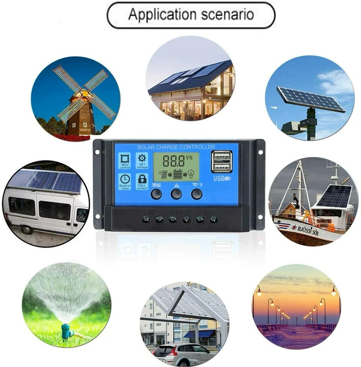 30A Solar Panel Battery Charger Controller 12V/24V LCD Regulator Auto with USB