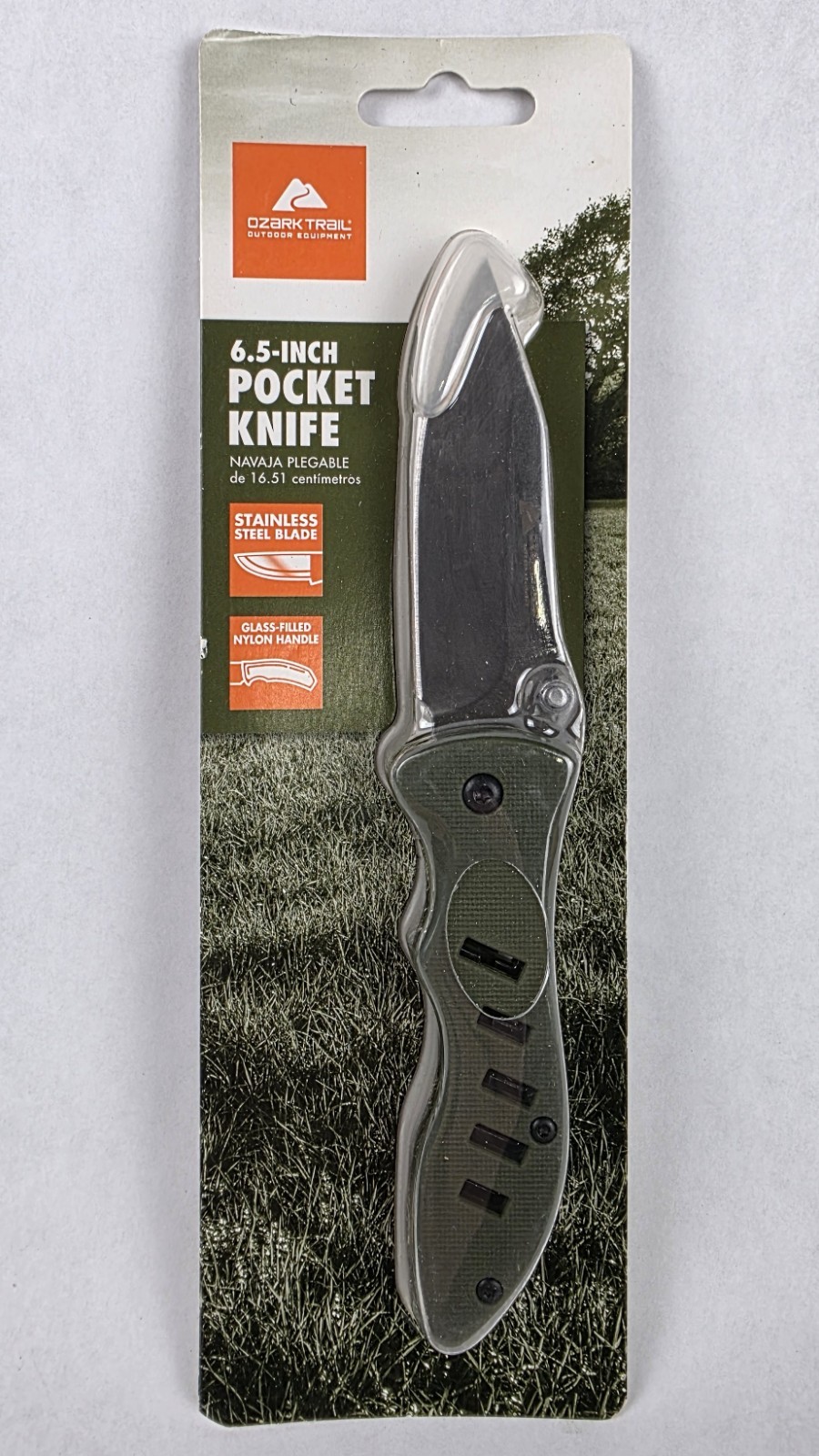 Ozark Trail 6.5" Pocket Knife w/ 2.75" Stainless Steel Blade Green Nylon Handle