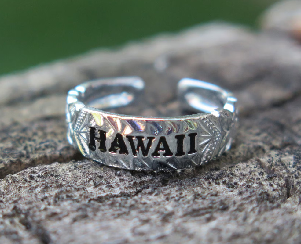 Sterling Silver Black Enamel HAWAII Traditional Hawaiian Scroll Design Toe Ring