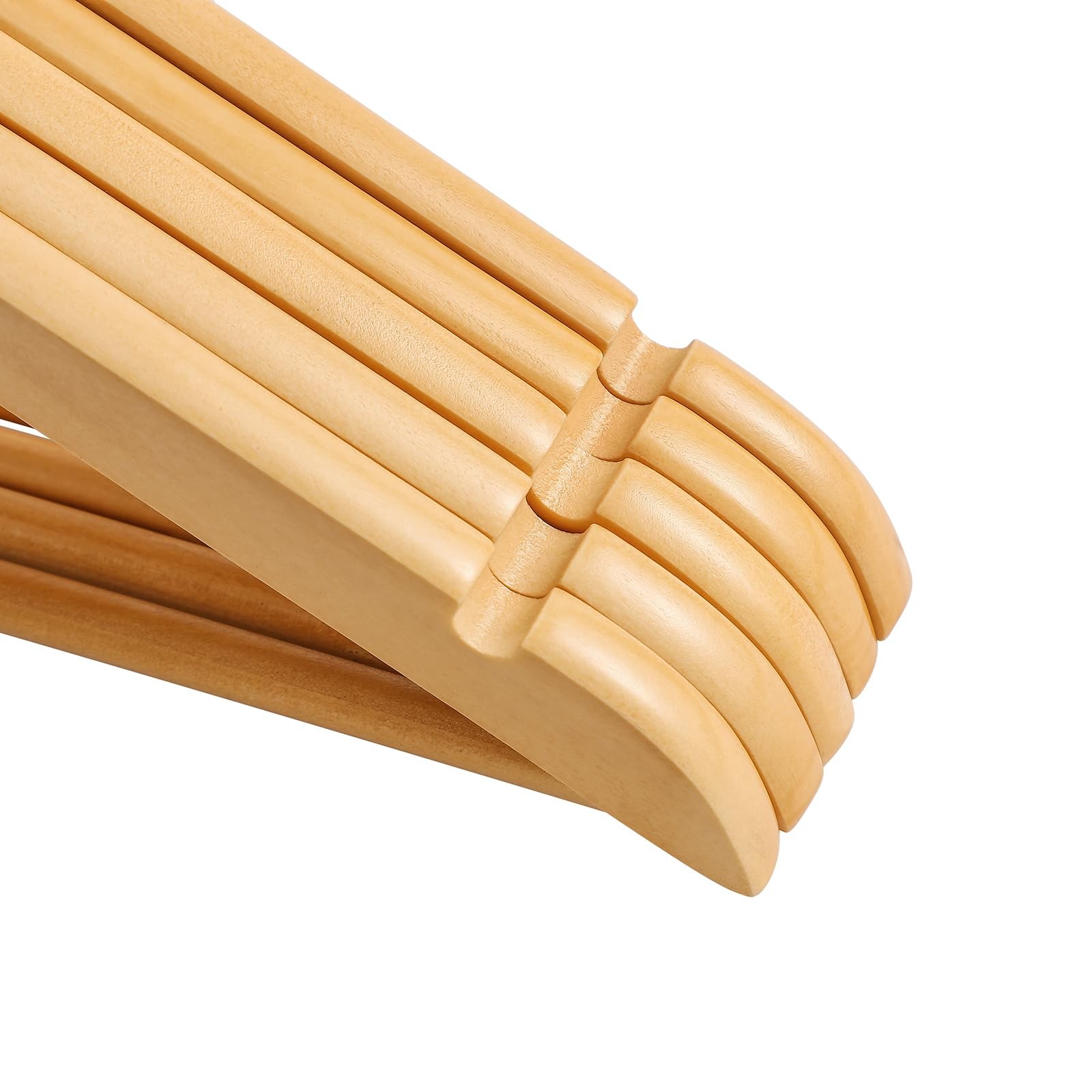 20 Pack Hanger Natural Color Wood Suit Hangers with Round bar and 360° Rota-T...