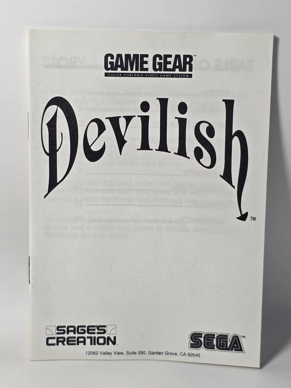 Devilish (Sega Game Gear) Manual /Booklet Only MINT Condition             (B4)