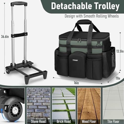 Cleaning Caddy with Wheels, Extra Large Rolling Cleaning Caddy Bag Black Green