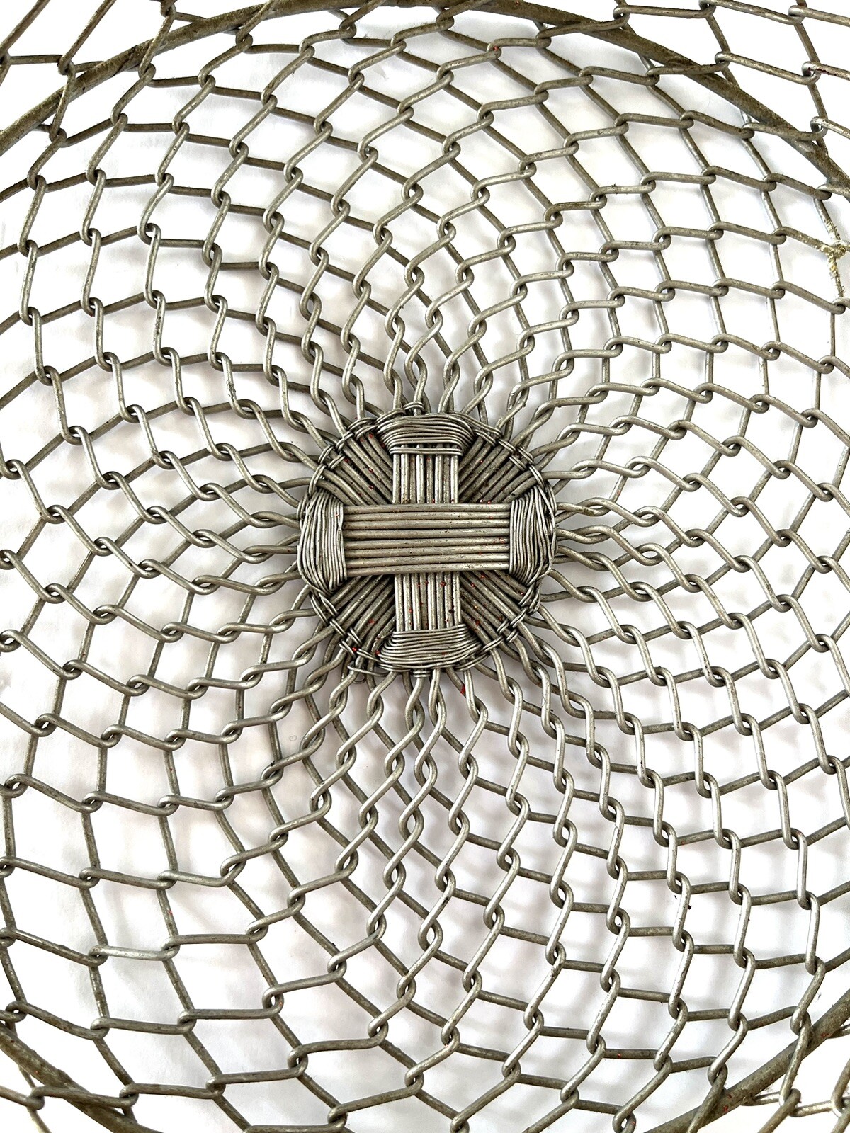 Woven Wire Basket Round Silvertone Kitchen Farmhouse Cabin Industrial Minimal