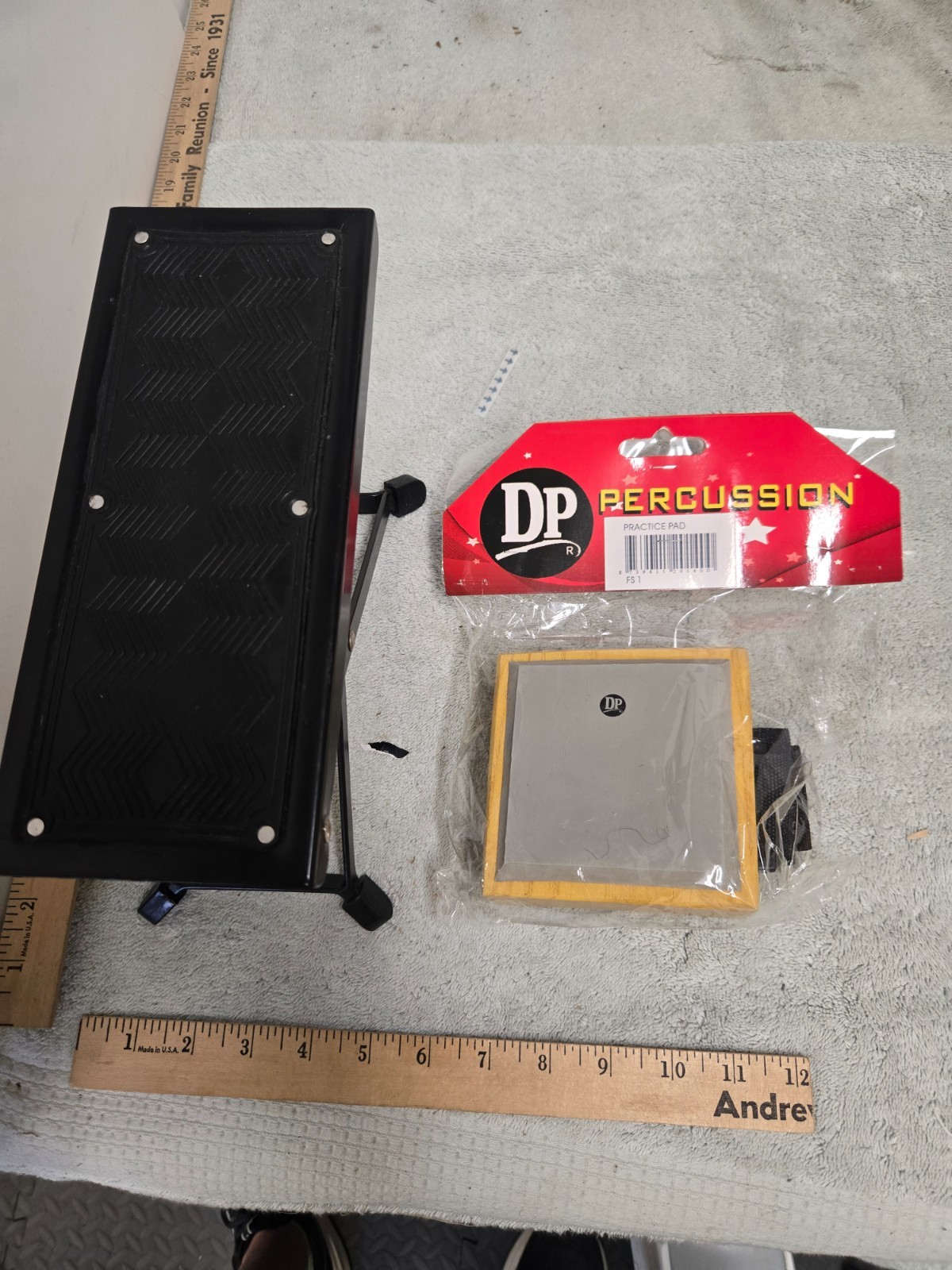 percussion foot rest, unbranded, & DP percussion practice pad