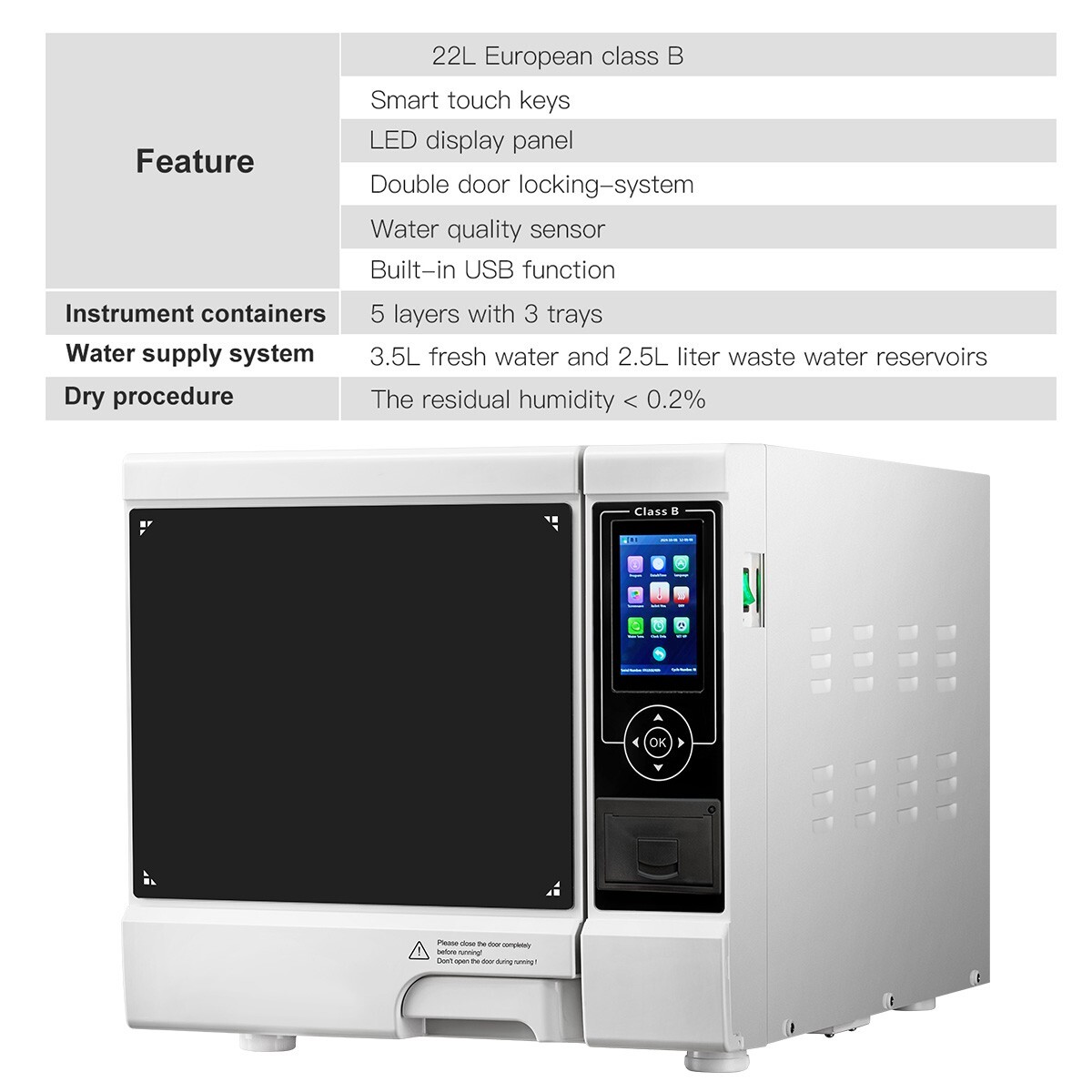 22L Class B Dental Autoclave Steam Sterilizer Vacuum Sterilization with Printer