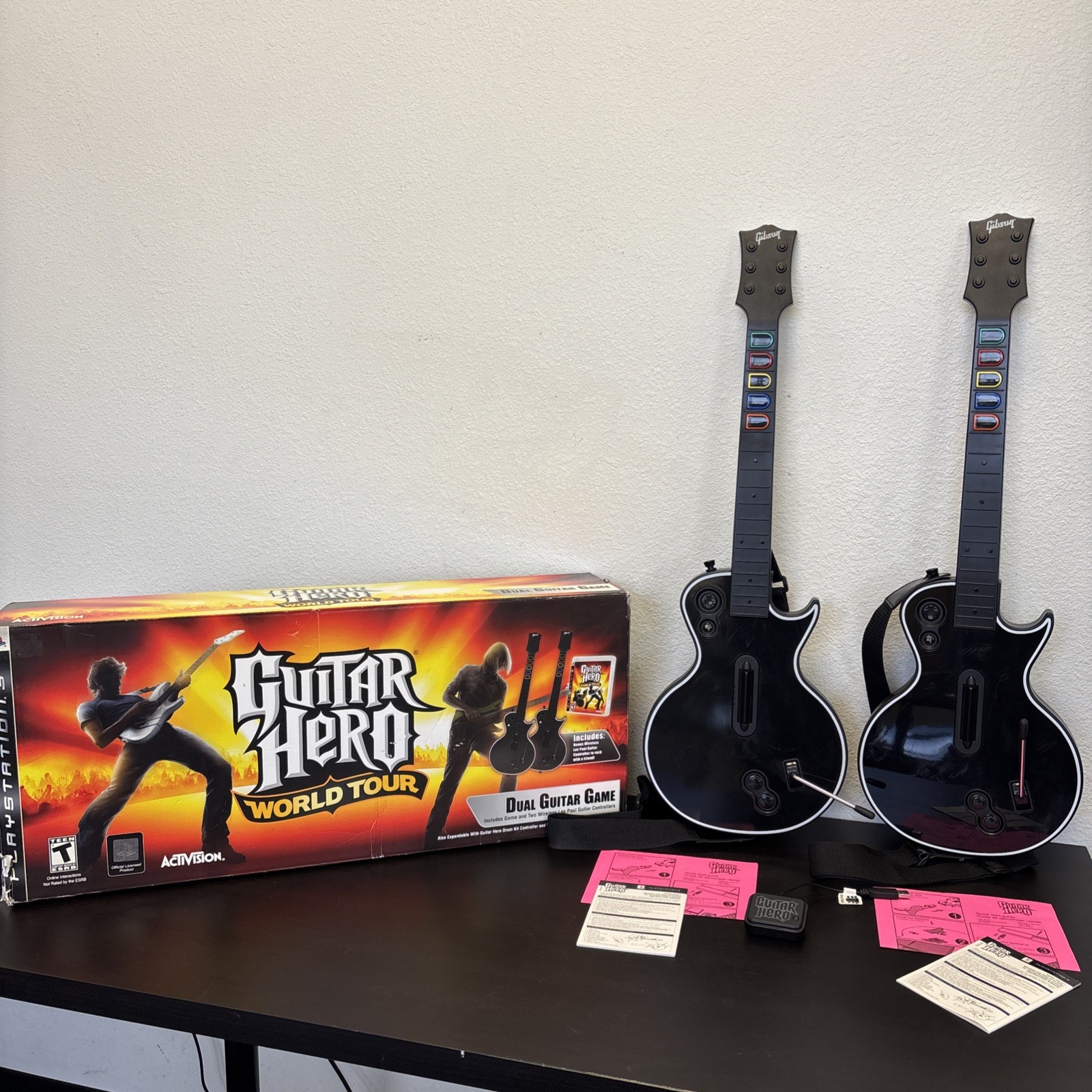 Guitar Hero World Tour PS3 Dual Guitars with 1 Dongle and Box
