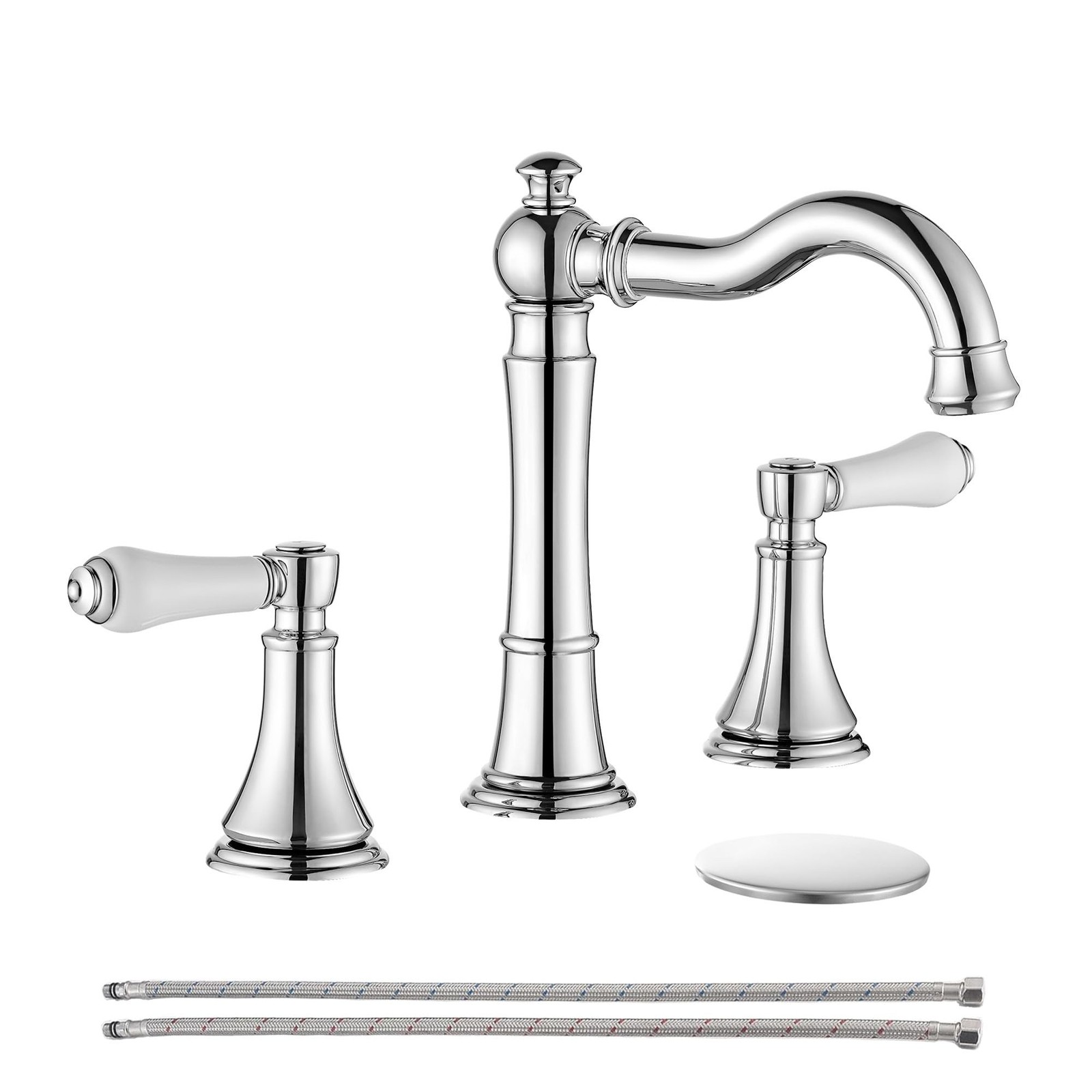 Roffenny Porcelain 8" Widespread Polished Chrome Bathroom Faucet 3 Holes