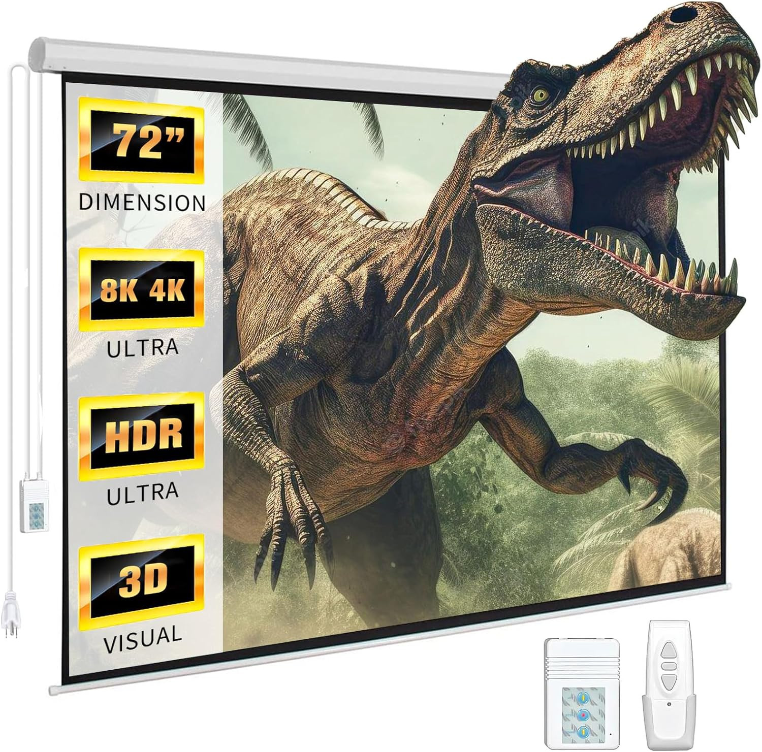 72-Inch Electric Projector Screen 4K HD Motorized Drop-Down with Remote