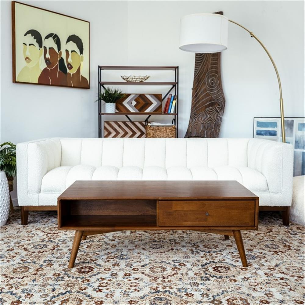 Nola Mid-Century Rectangular Solid Wood Coffee Table in Walnut