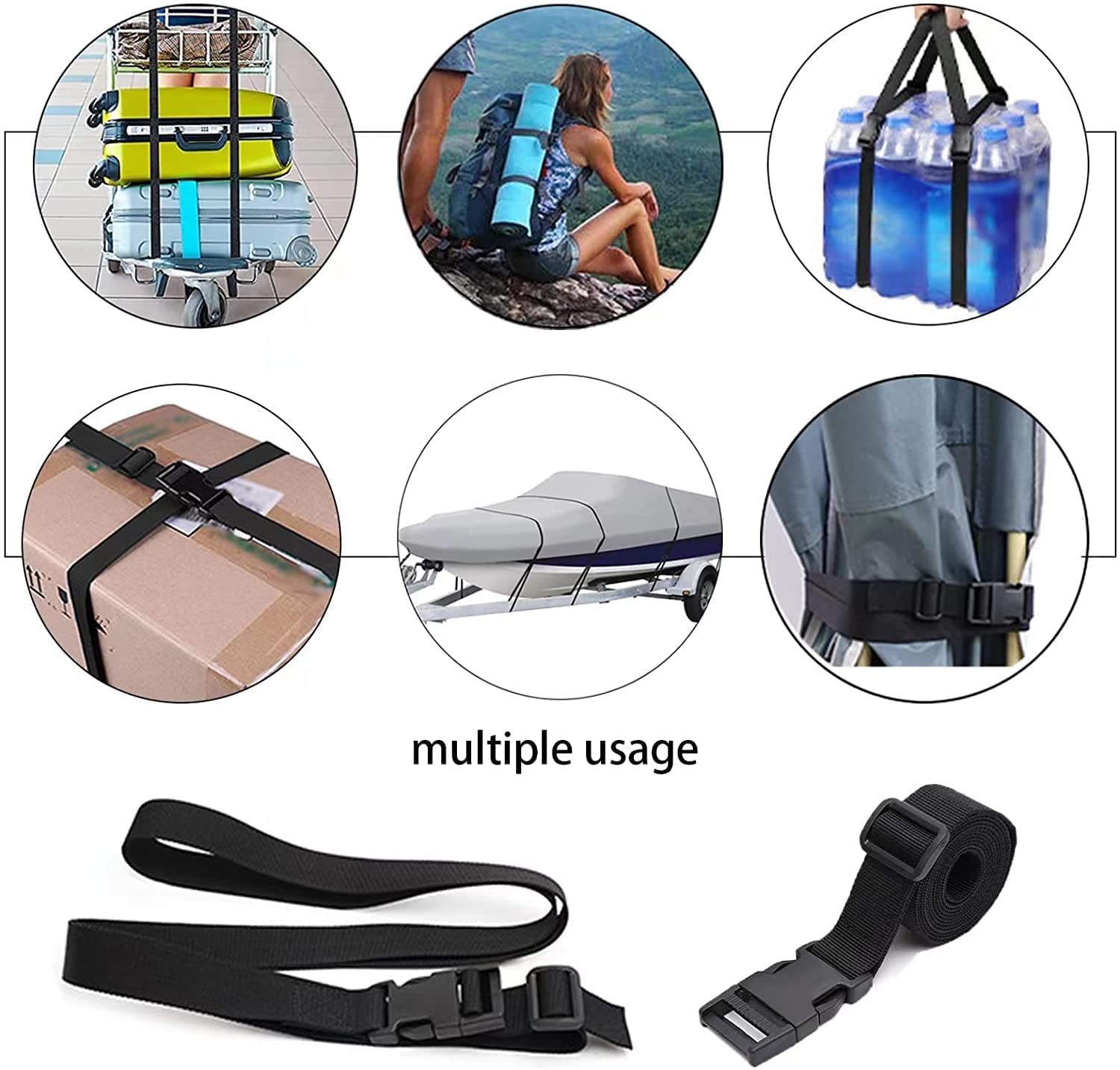Adjustable Nylon Tie Down Straps with Buckle - 4 Pack, 6 Feet, Black