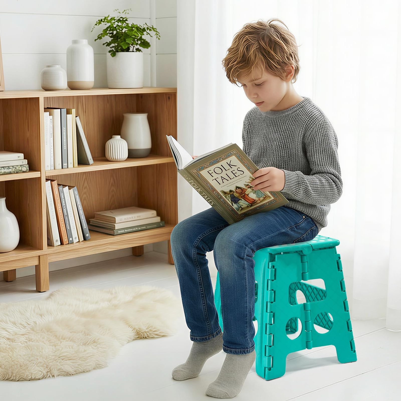 ACKO Folding Step Stool 13 Inch, Sturdy Collapsible 13 Teal