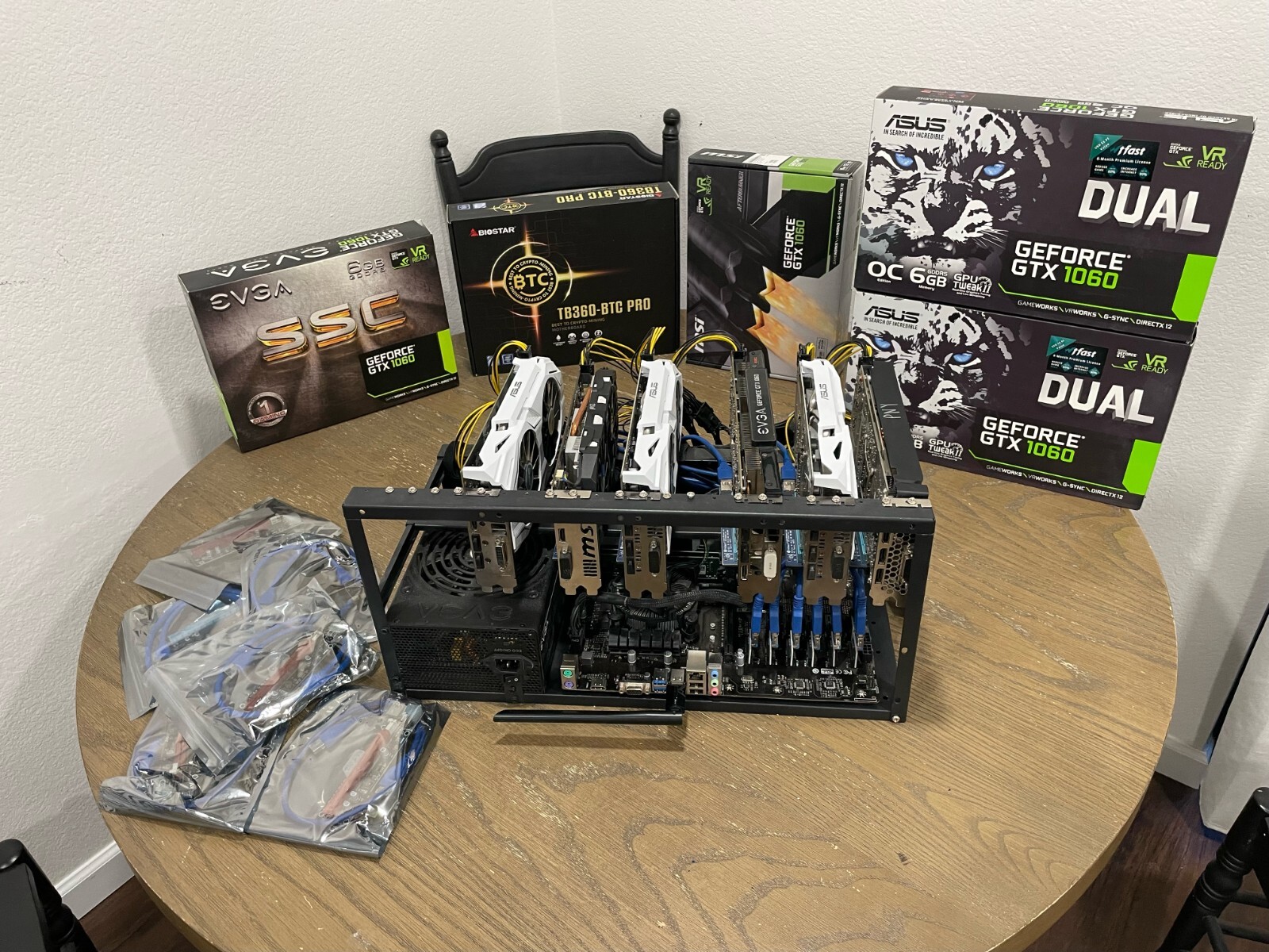 GPU Mining Rig Complete, 6 GPU's 1060's 6 GB, 4 extra slots for upgrades, extras