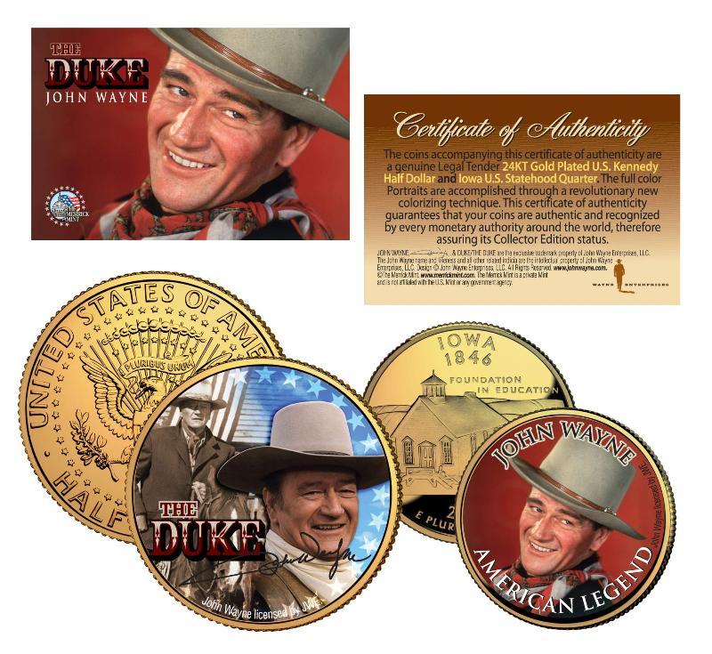 JOHN WAYNE *The Duke* 24K Gold U.S Legal Tender 2-Coin Set *Officially Licensed*