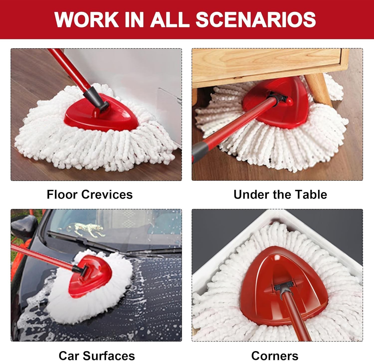4 Pack Mop Heads Replacements for Easy Wrin Spin System, Microfiber Refills,