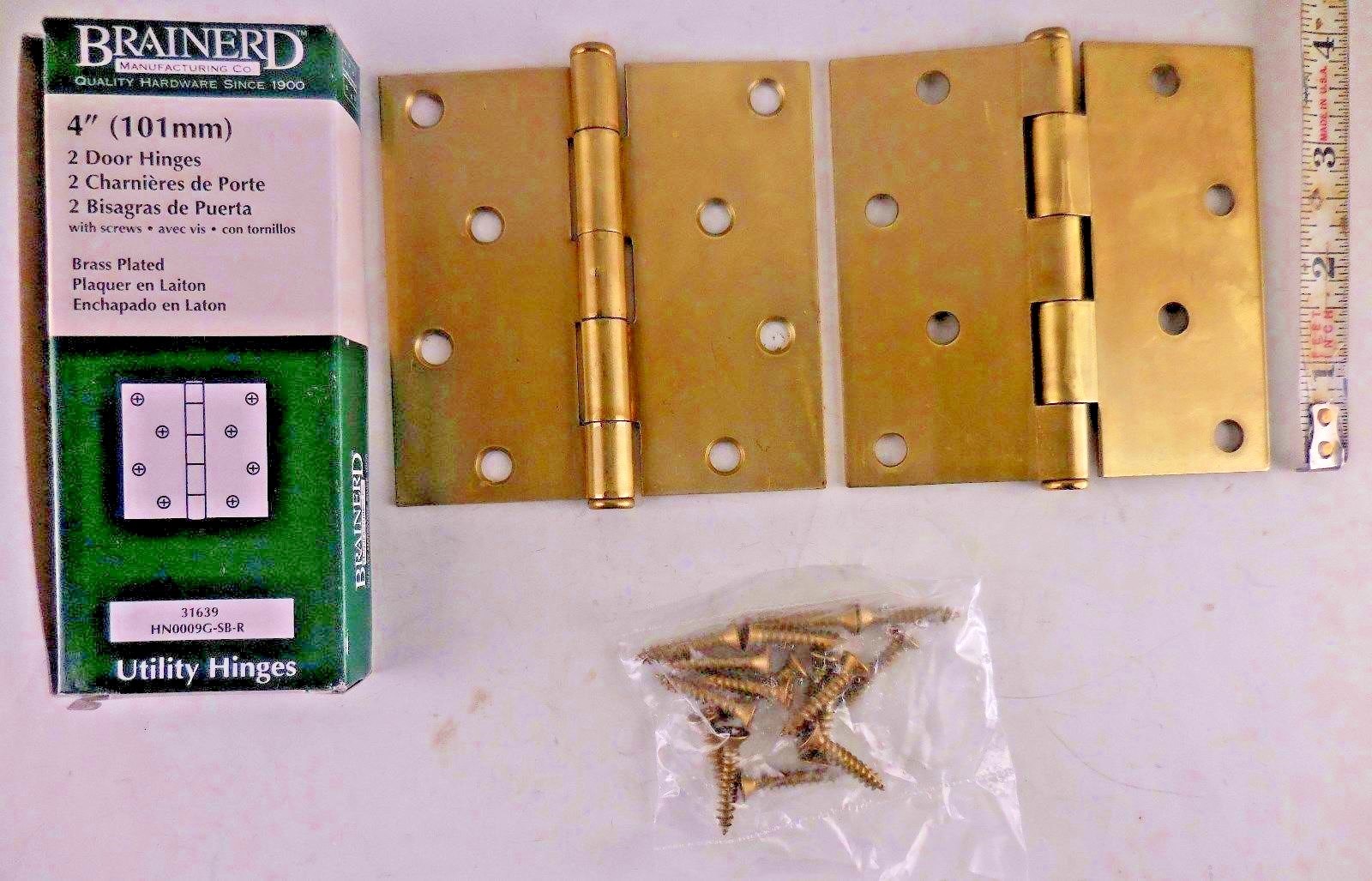 Pair of Brainerd 4" Brass Plated Utility Door Hinges HN0009G-SB-R #91x