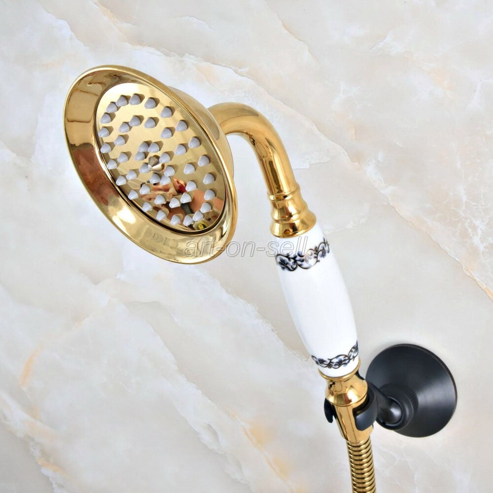 Black Gold Brass Wall Mounted Clawfoot Bath Tub Faucet with Hand Shower ana549