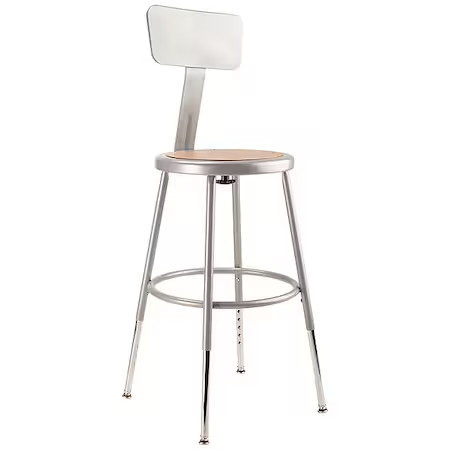 National Public Seating 6218Hb Round Stool With Backrest, Height 19" To 27"Gray