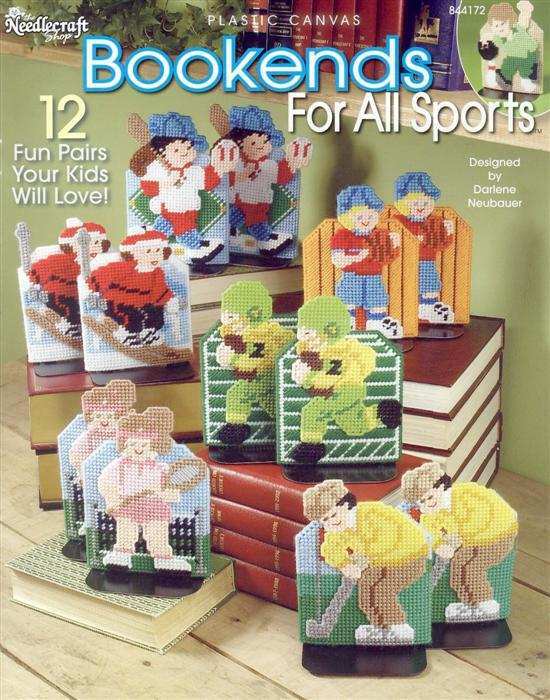 NEW PLASTIC CANVAS BOOKENDS FOR ALL SPORTS 12 FUN DESIGNS