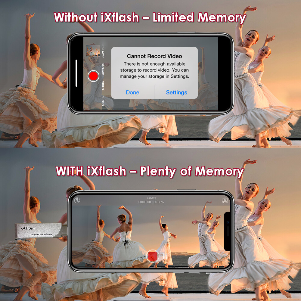 iXflash MFi 128GB iPhone iPad Flash Drive Memory Stick Storage Lightning USB-A