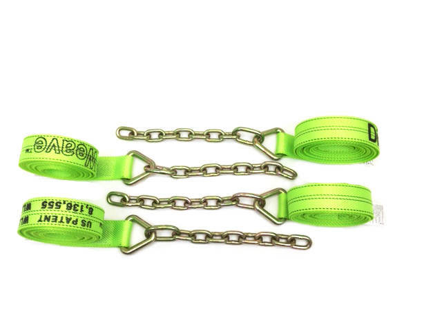 (4) 2" x 14' Replacement 8-Point Tie Down GREEN Straps G70 Chain Diamond Weave