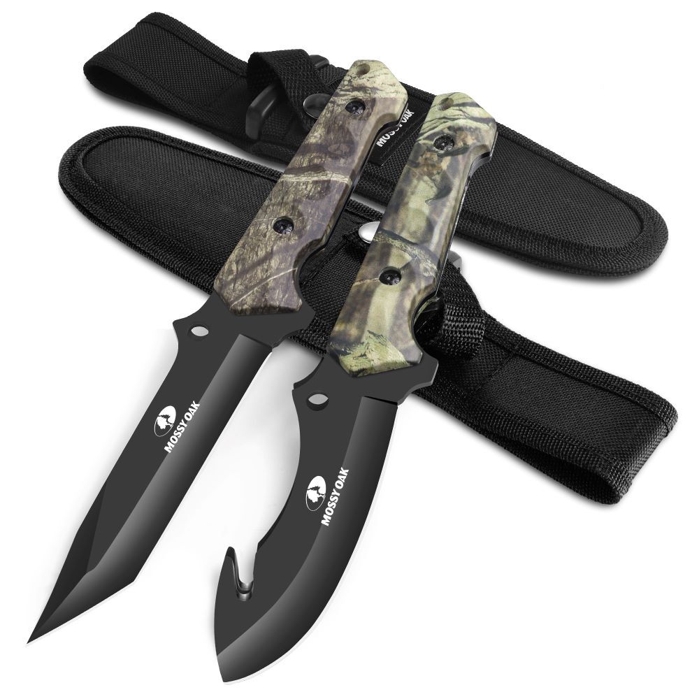 MOSSY OAK 2 Piece Fixed Blade Hunting Knife Set Full Tang Handle Sheath Included