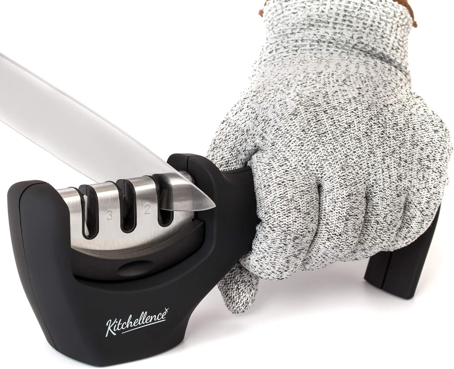 4-in-1 Kitchen Knife Accessories: 3-Stage Knife Sharpener Helps Repair(Black)