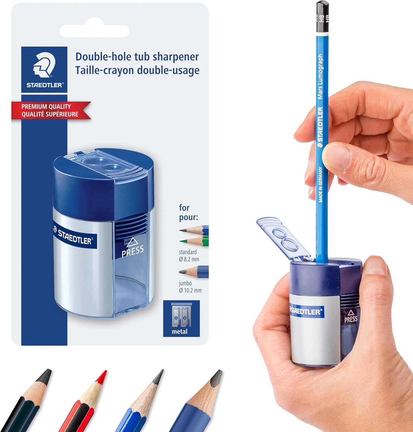 STAEDTLER Pencil Sharpener with 2 Holes - Dual Size Red, Blue, Teal, Purple