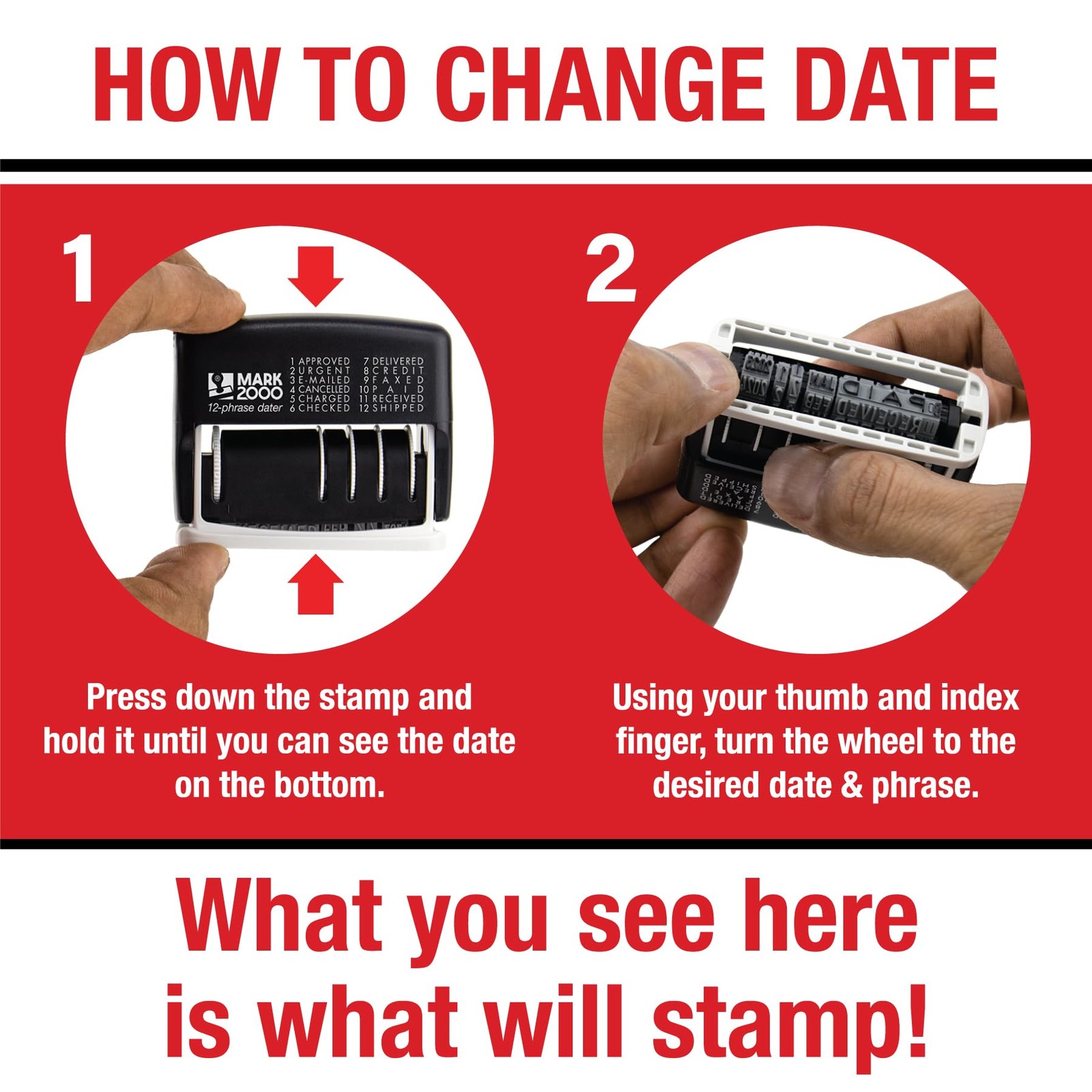 12Phrase Dater Date And Phrase SelfInking Office Rubber Stamp Red Ink