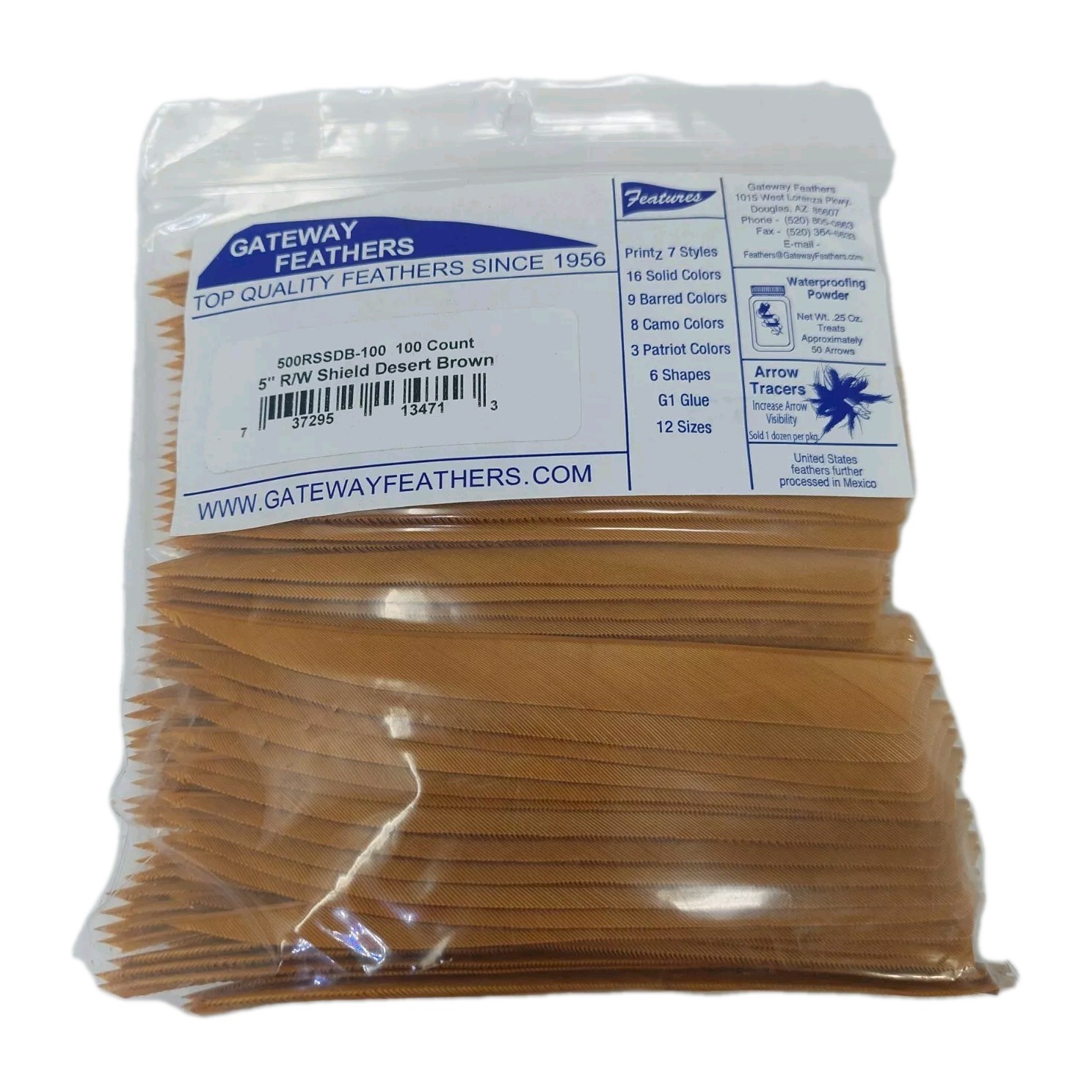 100 Pack Gateway Feathers 5" Right Wing: Shield Desert Brown 500RSSDB-100