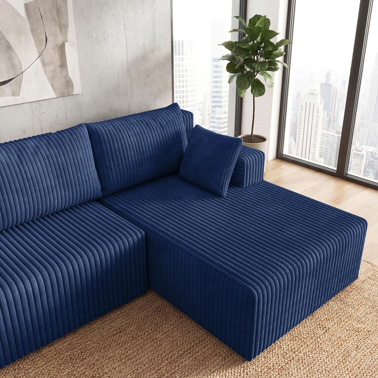 124" Boneless Sectional Sofa, U Shaped Corner Couch, Upholstered Corduroy Modula