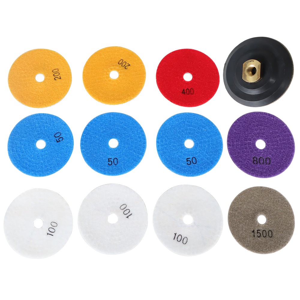 12PCS Diamond Polishing Pads Wet Dry 4 Inch Set Kit For Granite Concrete Marble