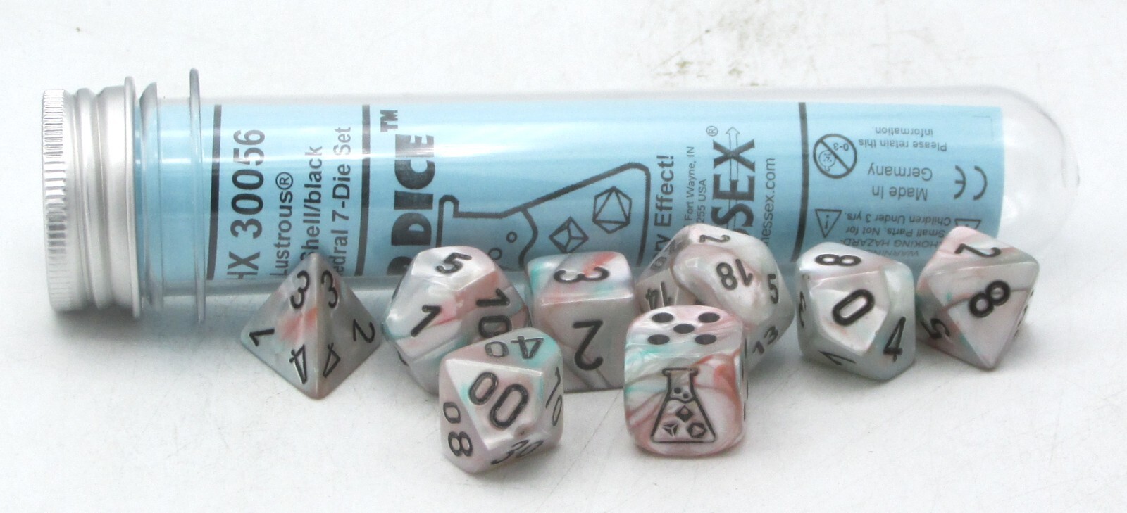 Chessex Lab Dice 6 CHX 30056 Lustrous Sea Shell/Black (Polyhedral 7-Die Set)